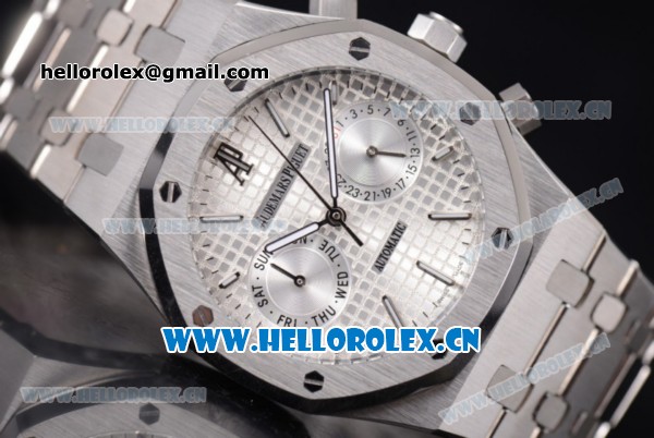 Audemars Piguet Royal Oak 41MM Seiko VK64 Quartz Stainless Steel Case/Bracelet with Silver Dial and Stick Markers - Click Image to Close